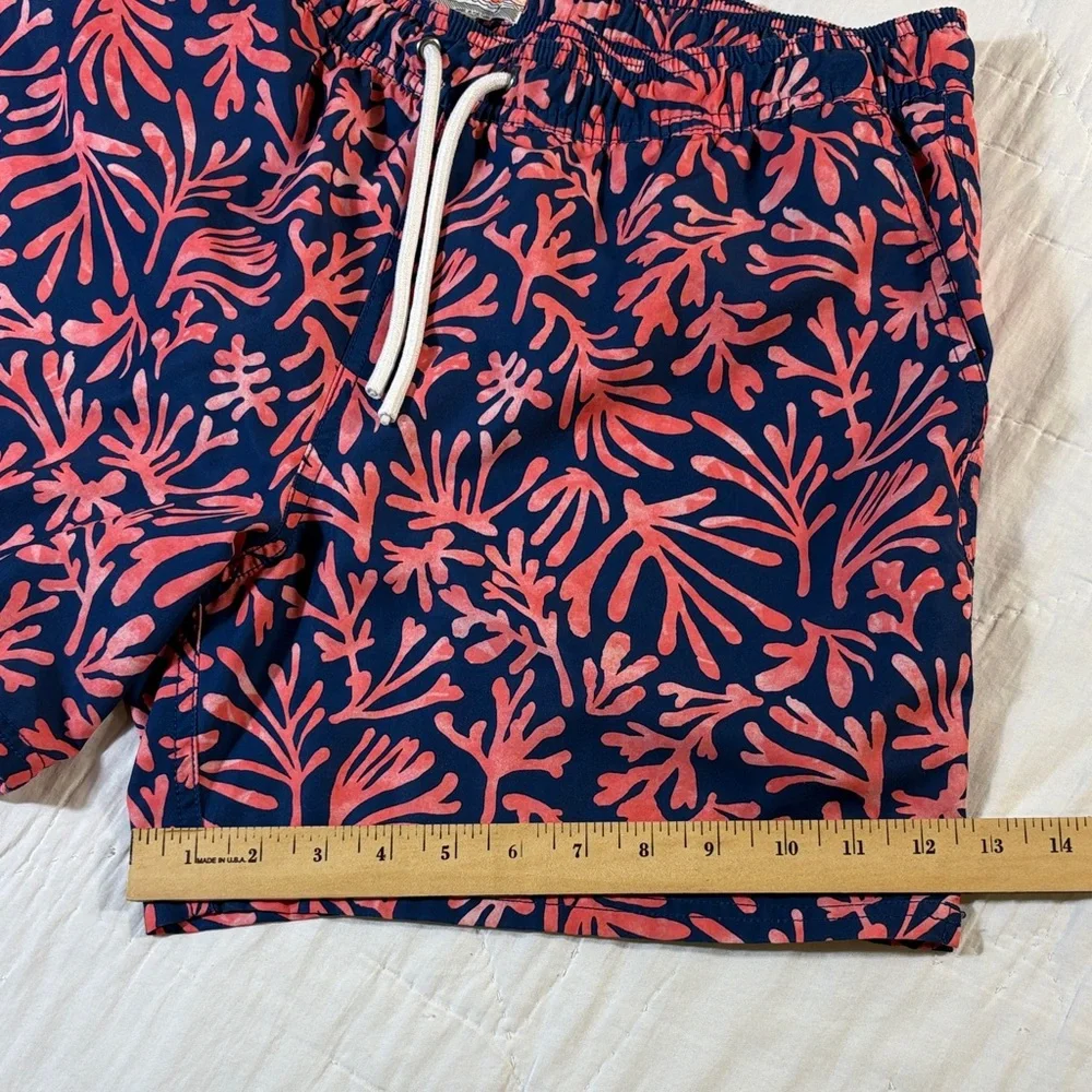 Men’s J. Crew Coral Branch Print Swim Trunks Navy & Pink Size Large